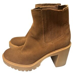 Dolce Vita Castor H2O Waterproof Block Heel Platform Bootie Suede Camel 8.5